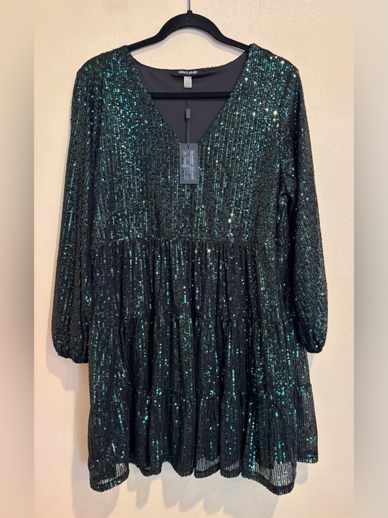Cable & Gauge Dresses & Skirts - Cable & Gauge NWT Dark Green Sequin Party Dress, V-Neck w/ Long Sleeves, XL